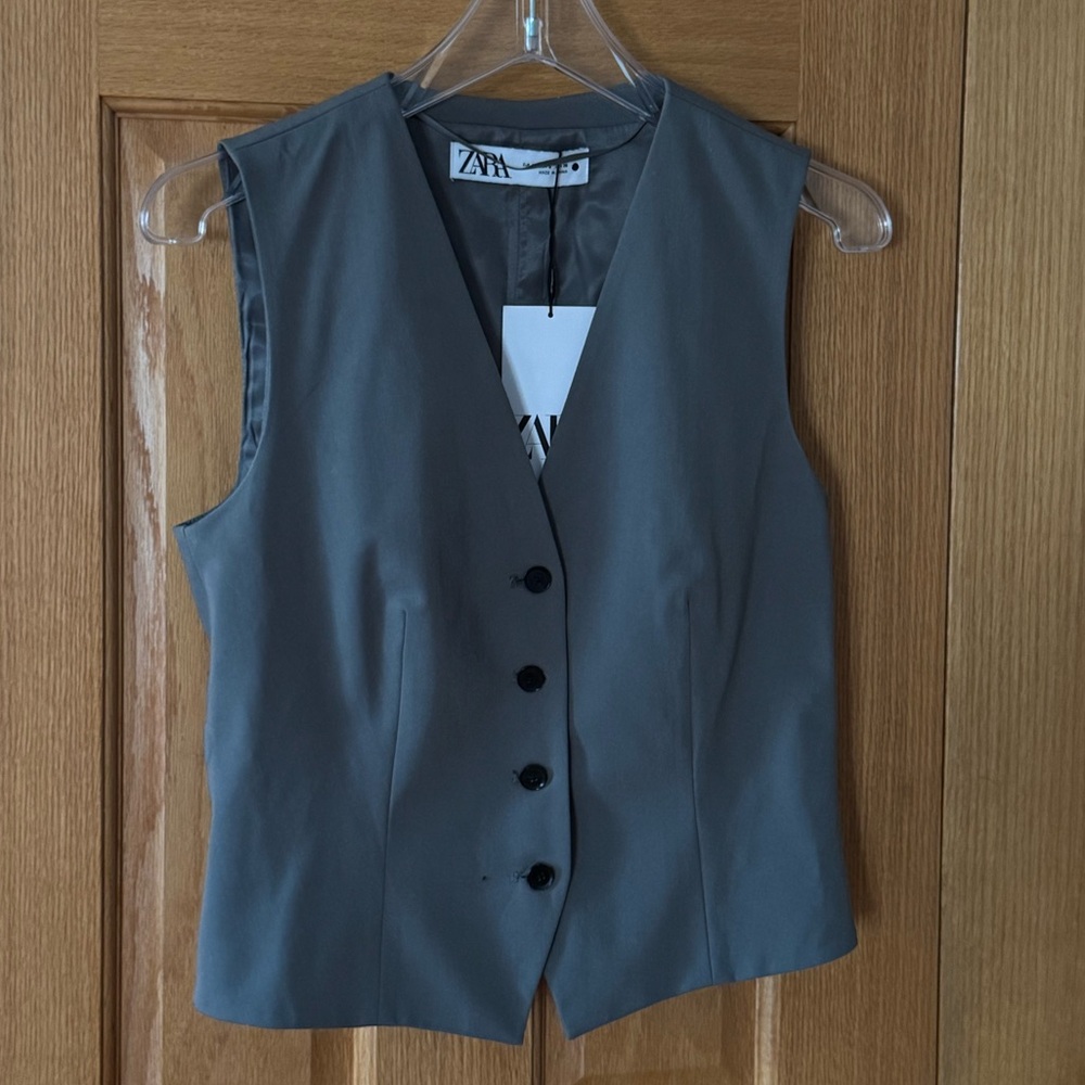 NWT Zara Taupe Button-Up Vest